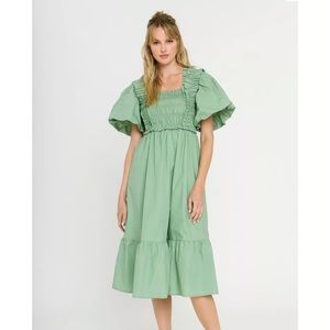 English Factory Women's Puff Sleeve Midi Dress - Green, Small